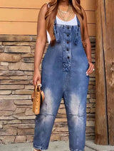 Full Size Button Front Denim Overalls with Pockets Plus Size - photo produit 4 - VELZAR