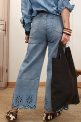 Lace Detail Cropped Wide Leg Jeans - photo produit 3 - VELZAR