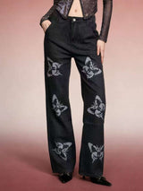Jean Jambe Large Taille Haute Imprimé Papillon - photo produit 3 - VELZAR
