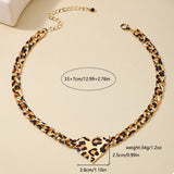 Leopard Heart Chain Necklace, 18K gold-plated jewelry, size measurements, bijoux femme fashion accessory.