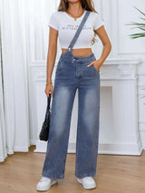 Adjustable Strap Washed Wide-Leg Denim Overalls - photo produit 3 - VELZAR