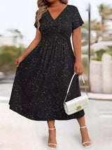 Full Size Glitter Flutter Sleeve Midi Dress Plus Size - photo produit 6 - VELZAR