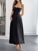 Robe à Fines Bretelles Texturée Col Cœur Dos Nu - photo produit 1 - VELZAR