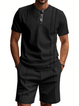Men's Full Size Round Neck Short Sleeve Top and Shorts Set Plus Size - photo produit 2 - VELZAR