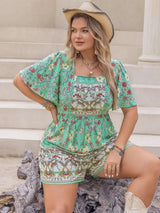 Plus Size Floral Print Square Neck Romper - photo produit 5 - VELZAR