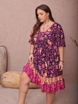 Plus Size Floral Flutter Sleeve Dress - photo produit 3 - VELZAR