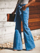 High-Waisted Tie-Front Flare Jeans - photo produit 2 - VELZAR