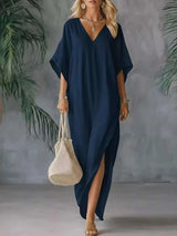Full Size V-Neck Maxi Dress with Side Slits Plus Size - photo produit 3 - VELZAR