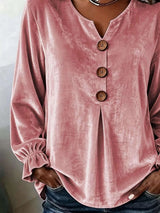 Full Size Velvet Button Decor Blouse with Ruffled Cuffs Plus Size - photo produit 3 - VELZAR