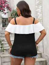 Plus Size Ruffled Contrast Short Sleeve Blouse - photo produit 2 - VELZAR