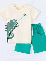 Ensemble T-Shirt Col Rond Imprimé Lézard et Short Enfant - photo produit 2 - VELZAR