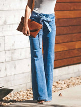 High-Waisted Tie-Front Flare Jeans - photo produit 6 - VELZAR