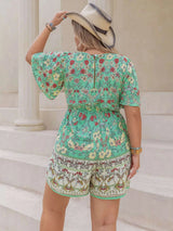 Plus Size Floral Print Square Neck Romper - photo produit 6 - VELZAR