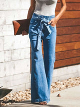 High-Waisted Tie-Front Flare Jeans - photo produit 4 - VELZAR