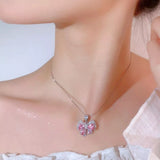 Zircon Bow Pendant Necklace showcased elegantly on a model's neck, highlighting its intricate design and shimmer, bijoux, femme.