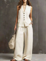 Full Size Sleeveless Vest and Wide-Leg Pants Set Plus SIze - photo produit 5 - VELZAR