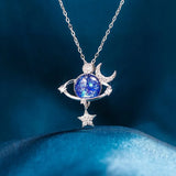 Starry Sky Inlaid Zircon Moon Star Necklace showcasing a dazzling design with blues and silver for bijoux and femme style.