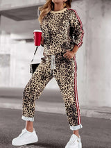 Plus Size Leopard Print Long Sleeve Top and Pants Set - photo produit 6 - VELZAR