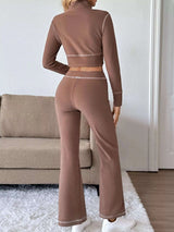 Zip Up Long Sleeve Top and Pants Set - photo produit 6 - VELZAR