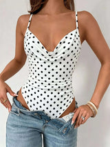 Polka Dot Cowl Neck Spaghetti Strap Bodysuit - photo produit 1 - VELZAR