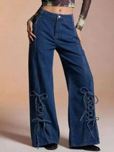 Lace-Up Wide Leg Jeans - photo produit 6 - VELZAR