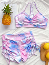 Tie-Dye Spaghetti Strap Top and Drawstring Shorts Swim Set - photo produit 2 - VELZAR