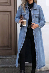 Longline Button-Front Denim Jacket - photo produit 2 - VELZAR
