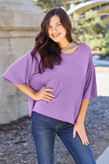 Basic Bae – T-Shirt Bambou Col Rond Épaule Tombante Grande Taille - photo produit 1 - VELZAR