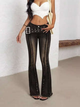 Belted High Waist Flare Jeans - photo produit 2 - VELZAR