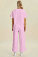 Double Take – Ensemble Haut Texturé Col Rond Manches Courtes et Pantalon Grande Taille - photo produit 5 - VELZAR