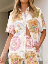 Printed Button Up Shirt and Pants Set - photo produit 2 - VELZAR