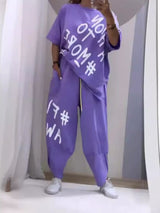 Full Size Letter Round Neck Tee and Drawstring Pants Set Plus Size - photo produit 4 - VELZAR