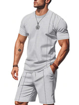 Men's Full Size Round Neck Short Sleeve Top and Shorts Set Plus Size - photo produit 5 - VELZAR