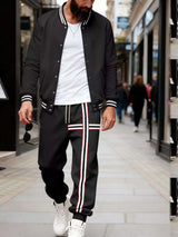 Men's Full Size Striped Long Sleeve Top and Pants Set Plus Size - photo produit 2 - VELZAR
