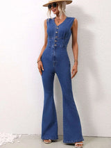 V-Neck Sleeveless Denim Jumpsuit - photo produit 5 - VELZAR