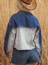 Color Block Patchwork Raw Hem Denim Jacket - photo produit 3 - VELZAR