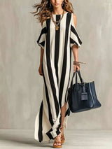 Robe Longue Rayée Épaules Dénudées - photo produit 3 - VELZAR