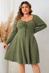 Honey Plus Size Sweetheart Neck Long Sleeve Ribbed Dress - photo produit 3 - VELZAR