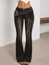 Belted High Waist Flare Jeans - photo produit 1 - VELZAR