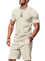 Men's Full Size Round Neck Short Sleeve Top and Shorts Set Plus Size - photo produit 4 - VELZAR