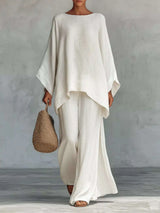 Full Size Round Neck Top and Wide Leg Pants Set Plus Size - photo produit 1 - VELZAR