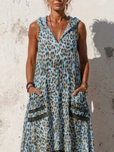 Full Size Sleeveless Hooded Leopard Print Maxi Dress with Pockets Plus Size - photo produit 2 - VELZAR