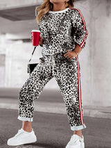 Plus Size Leopard Print Long Sleeve Top and Pants Set - photo produit 3 - VELZAR