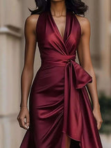 Full Size High-Low Ruffled Satin Maxi Dress Plus Size - photo produit 2 - VELZAR