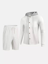 Men's Full Size Casual Hooded Button-Up Top and Shorts Set Plus Size - photo produit 4 - VELZAR