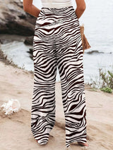 Plus Size Zebra Print High Waist Wide Leg Pants - photo produit 3 - VELZAR