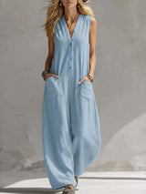 Full Size V-Neck Sleeveless Wide-Leg Jumpsuit Plus Size - photo produit 6 - VELZAR