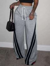 Plus Size Striped Contrast Wide Leg Pants - photo produit 3 - VELZAR