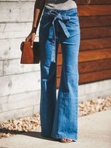 High-Waisted Tie-Front Flare Jeans - photo produit 1 - VELZAR