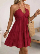 Plus Size Halter Neck Tiered Ruffle Hem Mini Dress - photo produit 3 - VELZAR